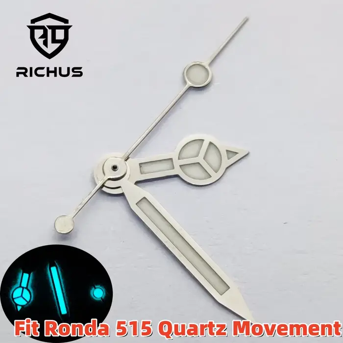 RICHUS RONDA 515 aiguilles de montre argent aiguilles de montre bleu vert lumineux ajustement RONDA 