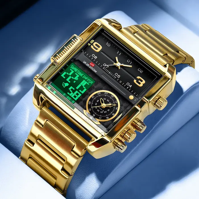 2025 nouveaux hommes montre LED mode carré créatif mouvement à Quartz noir en acier inoxydable étanche chronométrage