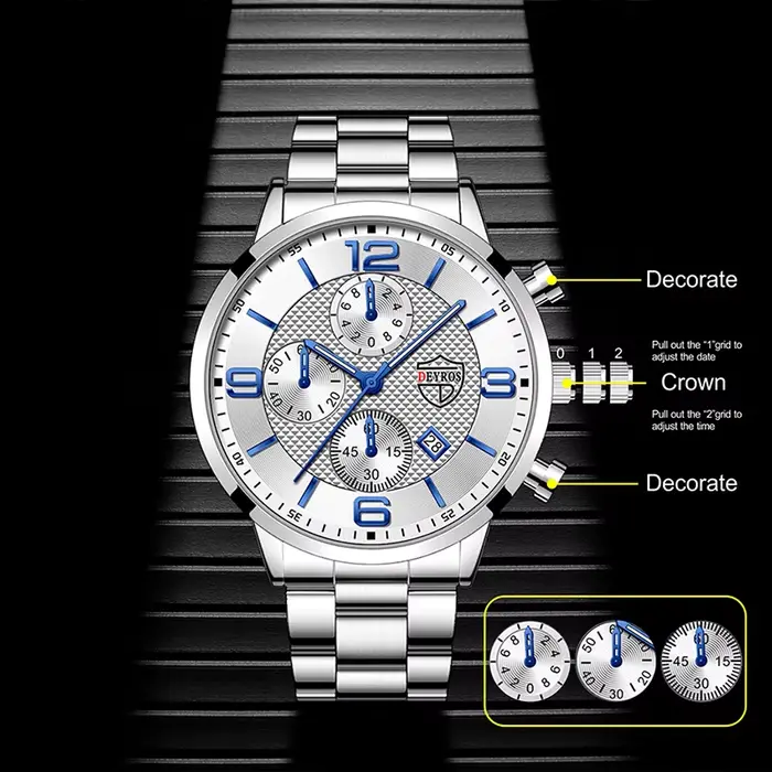 Montre-bracelet à quartz en acier inoxydable pour homme