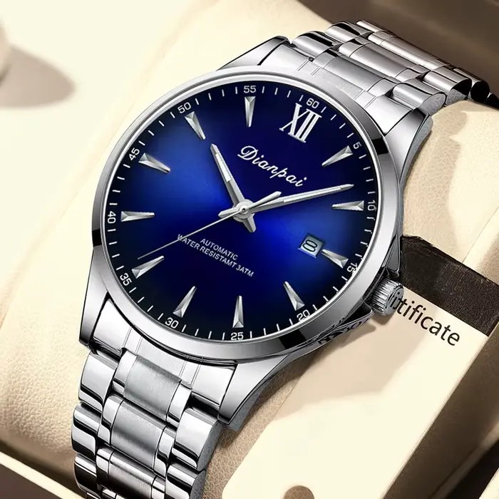Dianpai montre mécanique entièrement automatique pour hommes d'affaires Simple calendrier en acier inoxydable