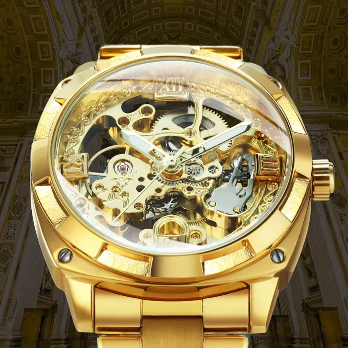 Forsining – montre mécanique squelette carré pour hommes