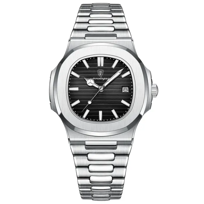 POEDAGAR marque de luxe hommes montre-bracelet à Quartz en acier inoxydable étanche lumineux Date homme horloge carré