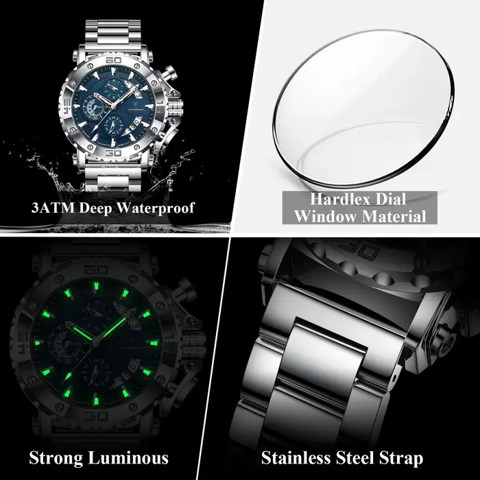 POEDAGAR montre pour hommes de luxe calendrier lumineux étanche homme horloge chronographe en acier 