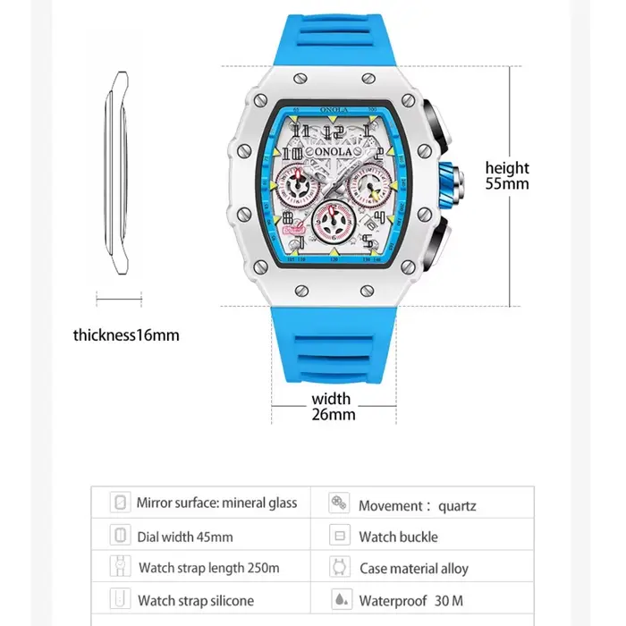 Montre Tonneau Décontractée pour Homme