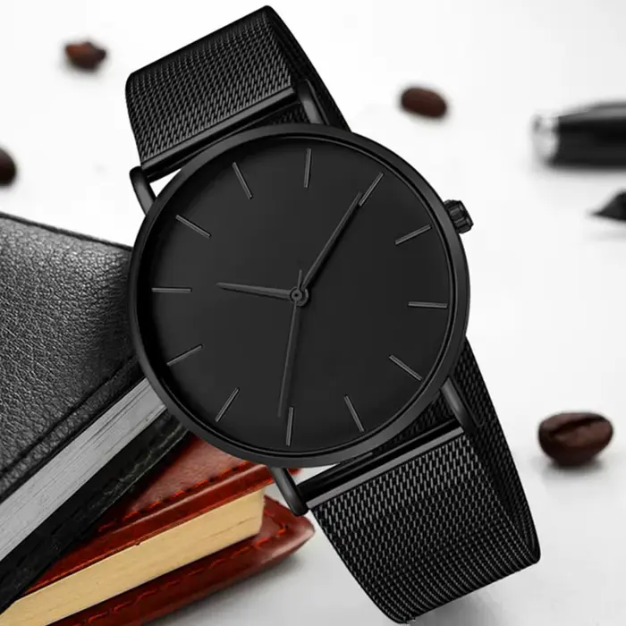 Montre-bracelet minimaliste en acier inoxydable pour homme