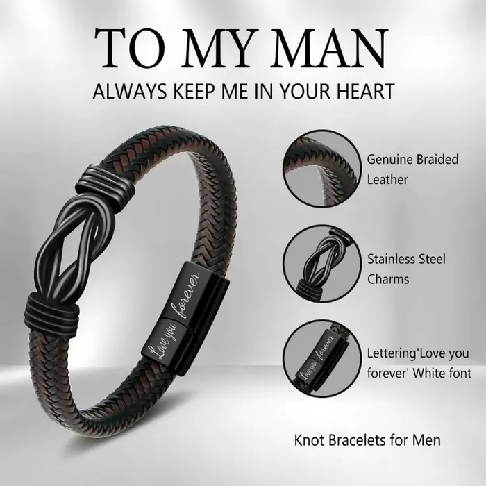 Bracelet à nœud en cuir tressé marron pour hommes
