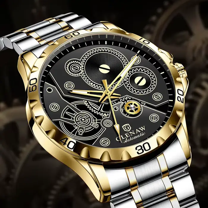 2025 nouvelles montres Glenaw engrenage mécanique tout Design lumineux Style en acier inoxydable montre