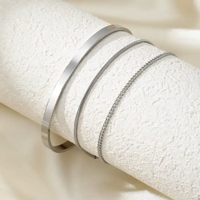 Ensemble de bracelets étanches pour hommes, en acier inoxydable, argent/plaqué or 14 carats, serpent
