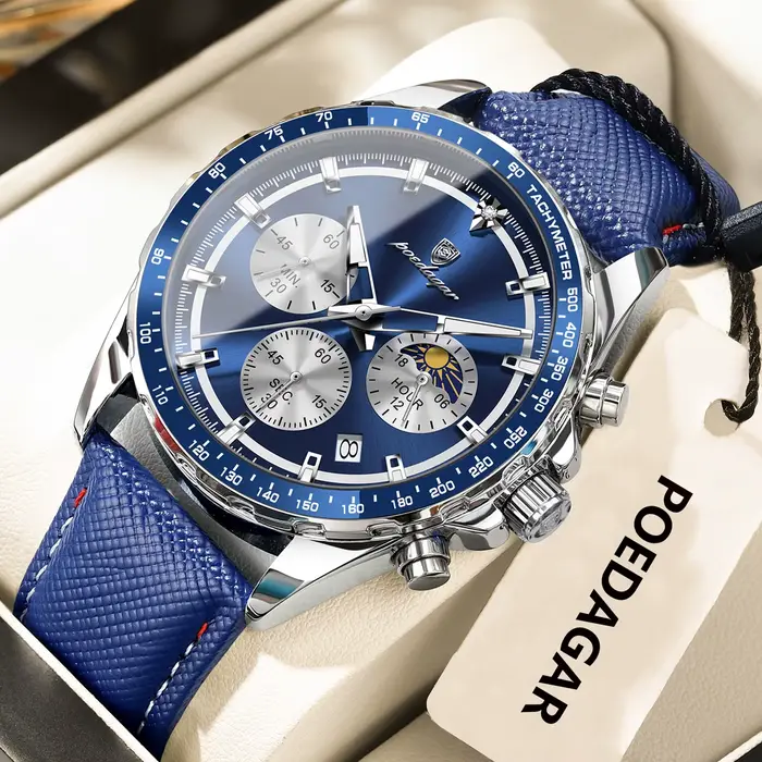POEDAGAR Original mode hommes horloge lumineux étanche chronographe Date homme montre-bracelet en cuir Quartz Sport
