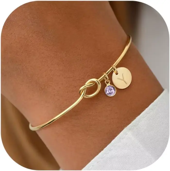 Bracelets plaqués or 14 carats avec pierre de naissance initiale pour femmes