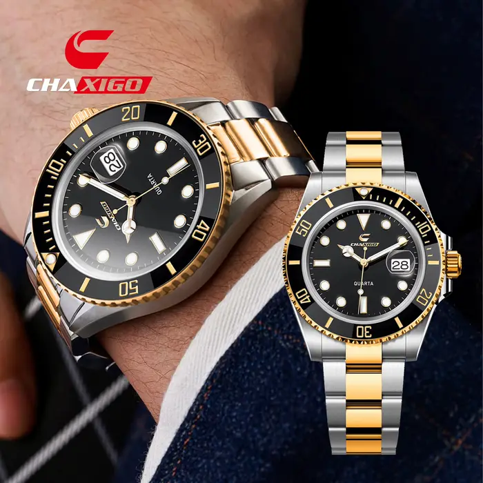 CHAXIGO Montre pour homme en acier inoxydable de style fantôme vert classique avec finition lumineuse et résistance à l'eau