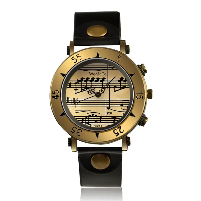 Womage marque femmes montres musique style mode femmes montres en cuir dames montre horloge bayan ko