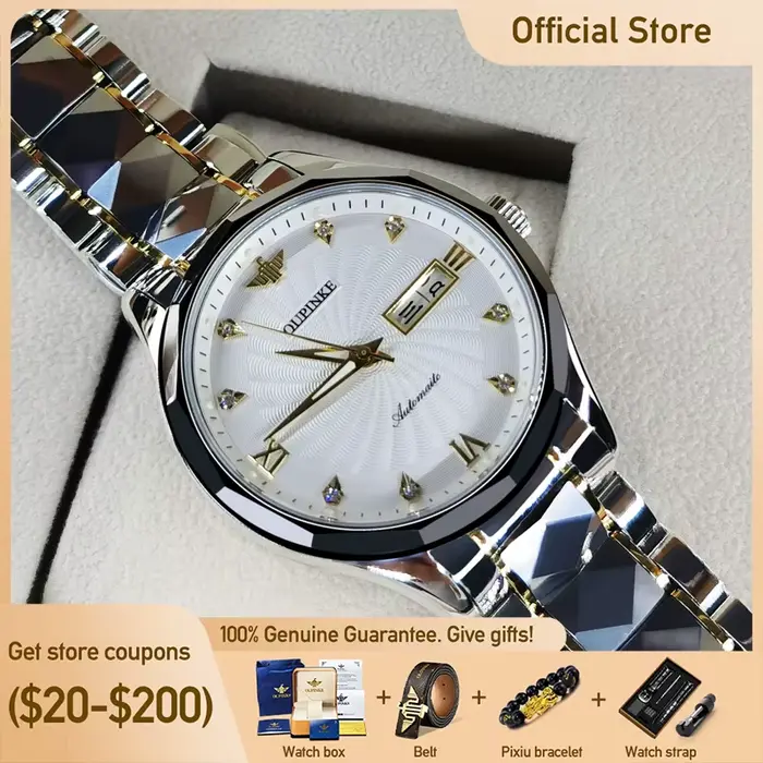 Montre mécanique homme en acier inoxydable avec bracelet en tungstène lumineuse pour occasions spéciales élégante à offrir