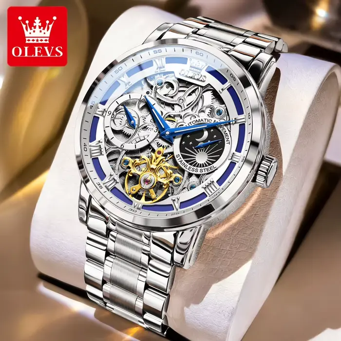OLEVS 6670 montre pour hommes marque de luxe squelette montre mécanique Phase de lune montres en aci