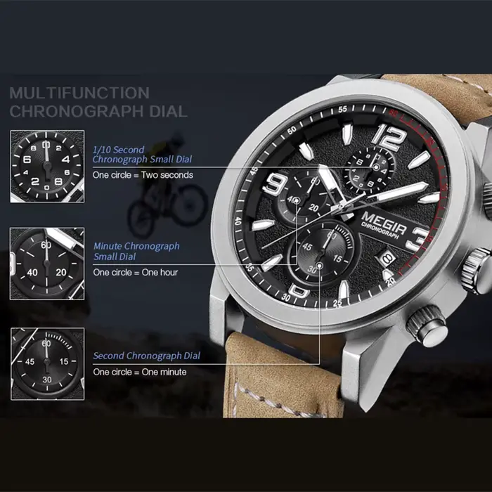 MEGIR luxe chronographe hommes Sport montres bracelet en cuir Quartz montre-bracelet lumineux décontracté mâle horloge Relogio Masculino 2026