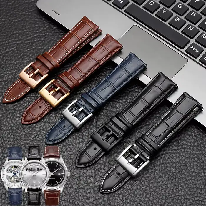 Bracelet en cuir pour Hamilton Khaki Field Jazz 19 20 21 22mm noir marron