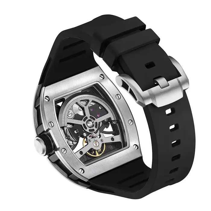 Montre mécanique automatique sportive BONEST GATTI avec cadran squelette et bracelet en silicone pour homme occasions spéciales et sportives