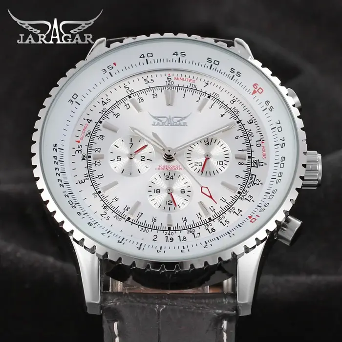 JARAGAR réplique originale grand cadran multifonctionnel automatique homme montre en cuir Vintage mécanique étanche hommes montres