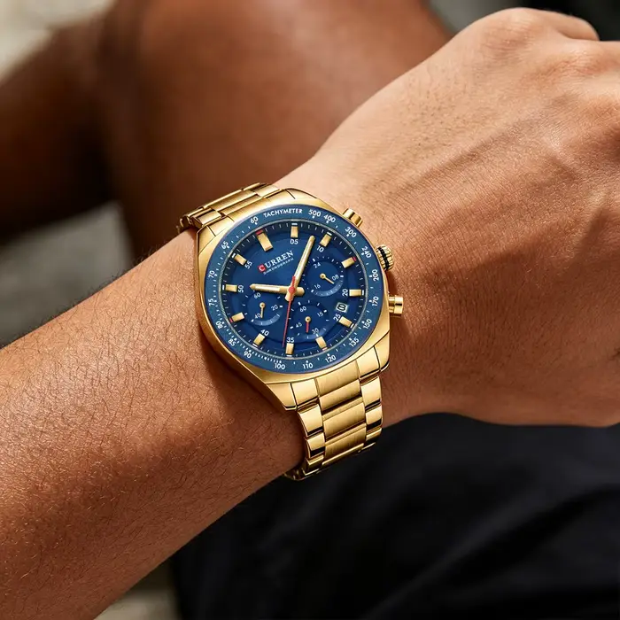 Nouvelle Montre Curren 8497 Chronographe Homme Bracelet Acier Inoxydable Aiguilles Lumineuses Date Étanche Quartz Occasions Spéciales Casual Fashion