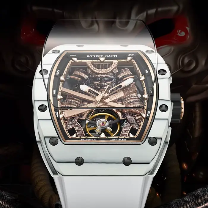 BONEST GATTI BG9008 mode mouvement automatique montre-bracelet squelette guerrier grand cadran verre saphir montres mécaniques pour hommes