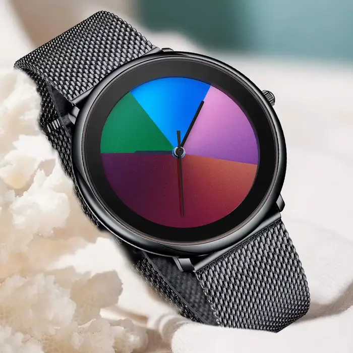 Montre LIGE Femme avec Cadran Changeant de Couleur, Bracelet en Maille, Étanche et Quartz Pour Femmes Occasions Spéciales Casual