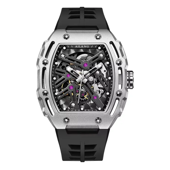 Festival du Shopping 8098 Montres mécaniques squelette tonneau, Montre automatique en métal, Montre