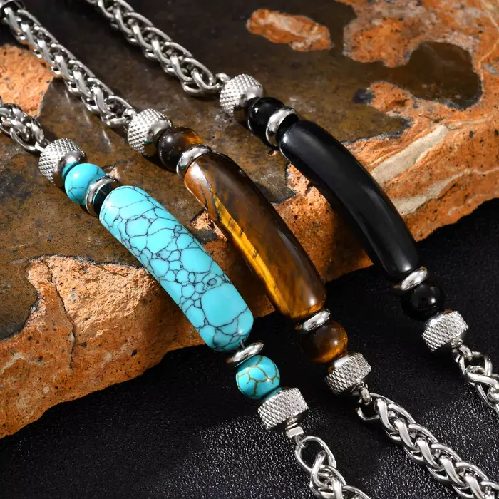 Bracelet Turquoise en pierre d'oeil de tigre naturelle pour hommes
