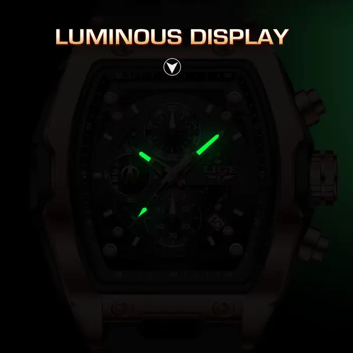 LIGE montre d'affaires pour hommes étanche chronographe lumineux Date mouvement à Quartz bracelet en Silicone montre-bracelet en mâle + emballage en boîte