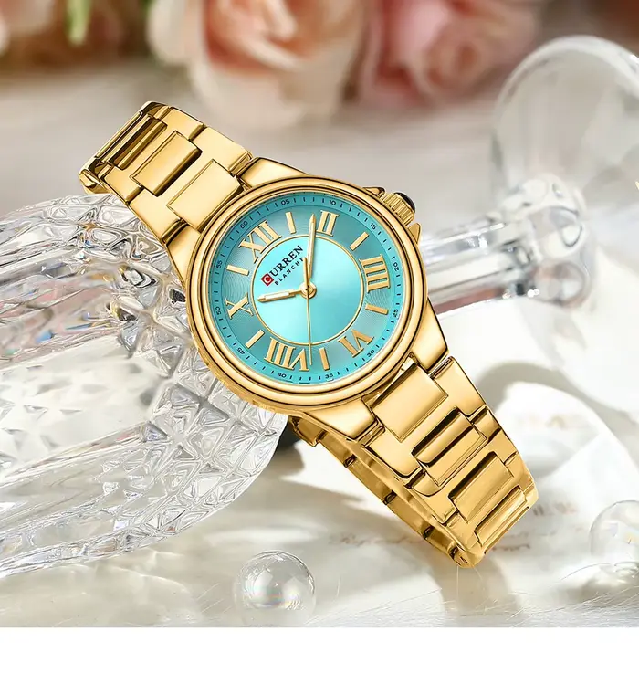 Montre élégante Curren 9091 pour femmes résistante à l'eau quartz avec bracelet en acier inoxydable occasion spéciale femmes