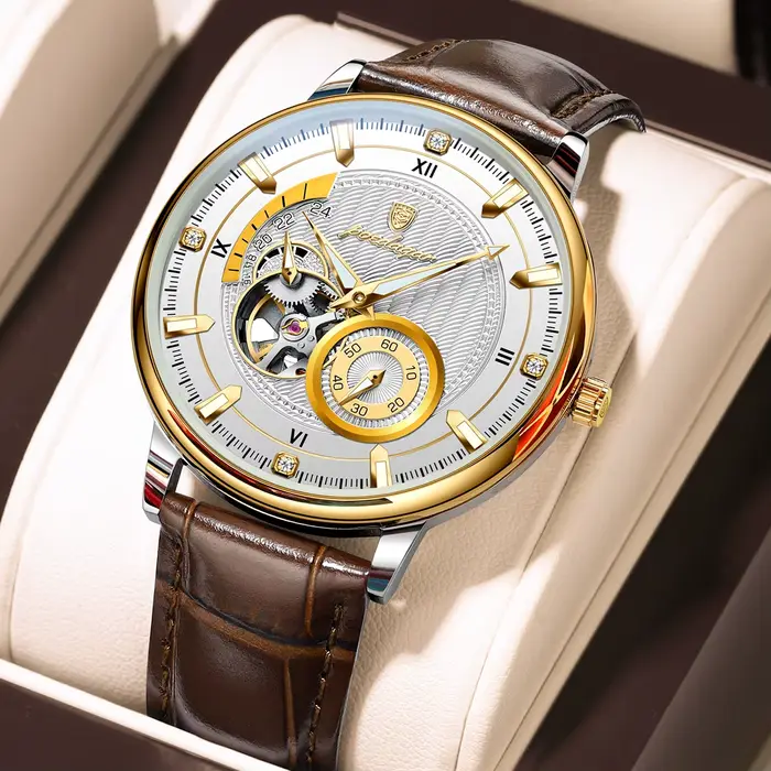 Montre POEDAGAR automatique avec tourbillon ajouré et bracelet en cuir pour hommes d'affaires et occasions spéciales