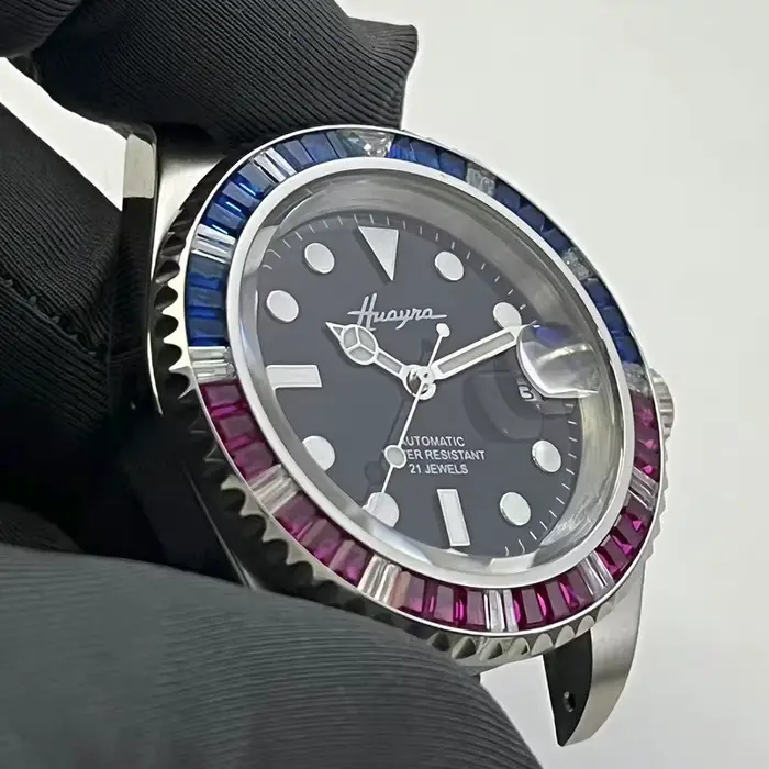 Montre automatique homme cadran bleu brossé acier inoxydable résistance à l'eau pour différentes occasions