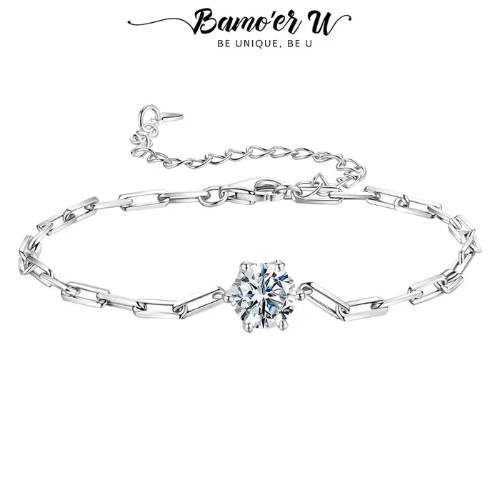 Bracelet en argent sterling 925 avec moissanite 0.65cm certifiée pour femmes, bijou classique pour occasions spéciales