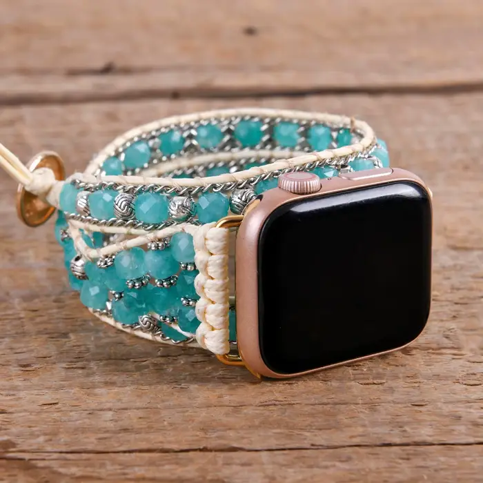 Bracelet de montre en perles de pierres semi-précieuses