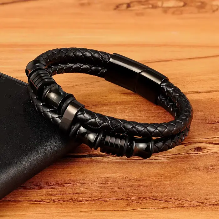 XQNI accessoires de luxe Bracelet hommes cadeau de mode noir Bracelets en cuir véritable bricolage combinaison sauvage