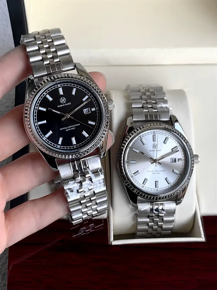 Montre Pablo Raez en acier inoxydable avec mouvement quartz et fermoir à bouton-poussoir pour hommes occcasions spéciales et tous les jours