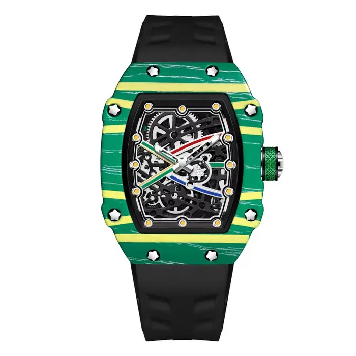 Montre Classique Tonneau à Quartz pour Homme, Cadran Peint Coloré, Tendance Ultra-Mince, Creux, Orig