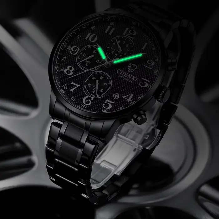 Montre CHENXI en acier inoxydable avec chronographe et calendrier complet pour homme résistante à l'eau et adaptée à tous les styles et occasions