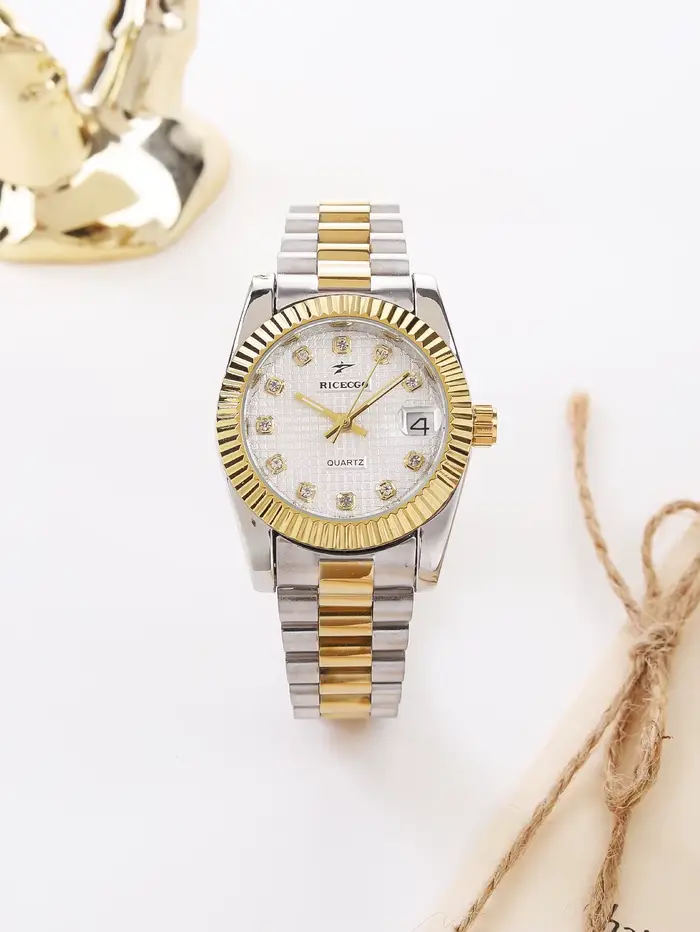 RICECGO montre d'affaires de luxe en strass, montre à quartz pour femme à la mode avec horloge calen