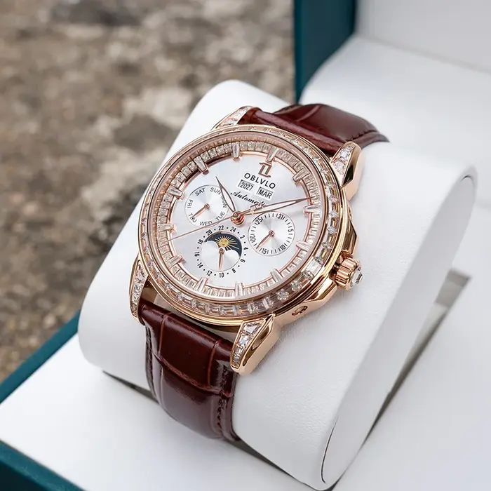 OBLVLO montre automatique pour hommes 40mm montre-bracelet mécanique 5ATM lunette en cristal lumineux année