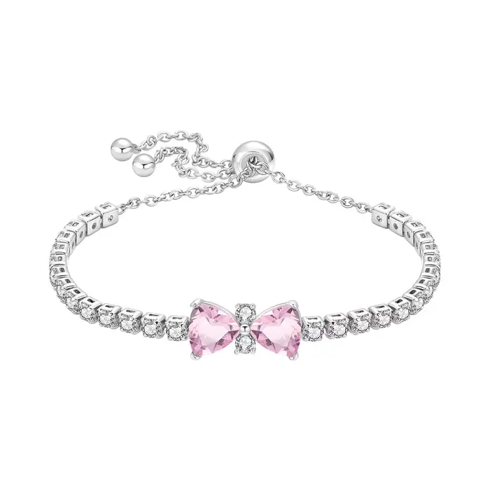 PANPOKI Nouveau Bracelet en Argent Sterling 925 Série Douce Nœud Rose Maillons Chaîne pour Femme Bijoux Tendance Anniversaire Cadeaux Raffinés