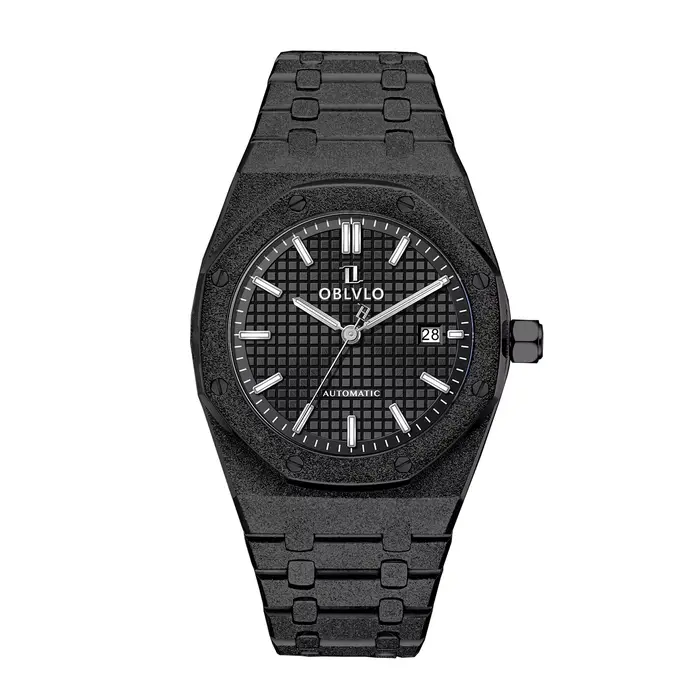 Montre automatique OBLVLO pour hommes, édition limitée, acier inoxydable, cadran gaufré lumineux, résistance à l'eau 5ATM, occasions spéciales