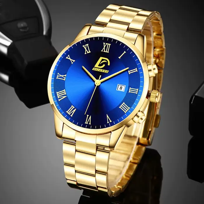 6P/Set Ensemble de montres à quartz doré pour hommes