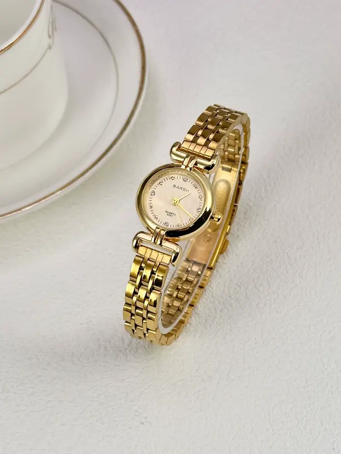 Montre pour femme haut de gamme en or, bracelet en acier, style antique, petite montre en or, montre