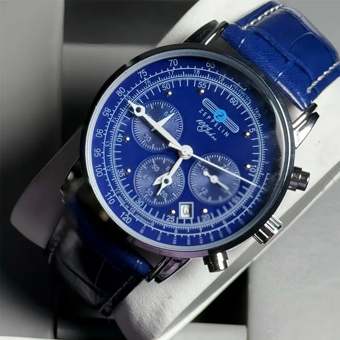 Montre Homme Zeppelin Quartz 42mm Cadran Bleu Édition Limitée Luxe Occasions Spéciales Business Casual