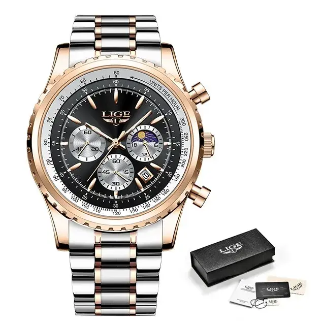 LIGE 2024 Top marque de luxe nouveaux hommes montre Quartz homme montres étanche