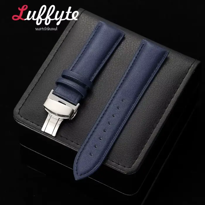 Bracelet de montre en cuir PU pour hommes et femmes, 18mm, 20mm, 22mm, avec boucle papillon en acier