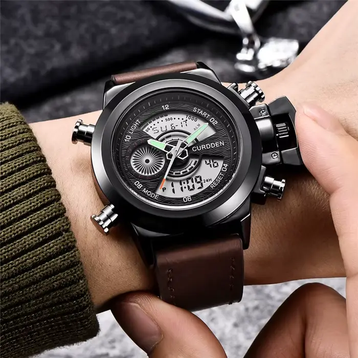 Reloj Hombre véritable CURDDEN marque hommes montre étudiants bracelet en cuir décontracté sport numérique montres de créateur Relogio Masculino 2025