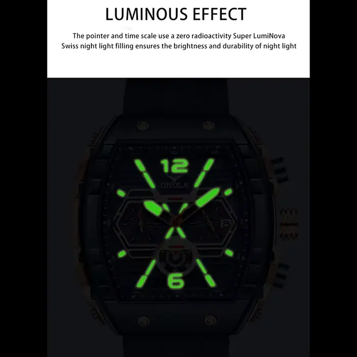 ONOLA luxe hommes montre à Quartz mode Silicone lumineux étanche