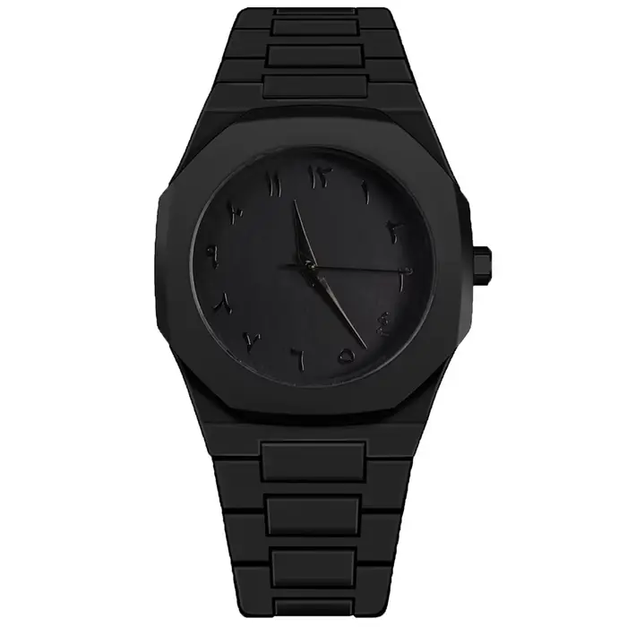 Montre pour hommes moderne minimaliste tout noir montre à Quartz de loisirs de sport numérique arabe