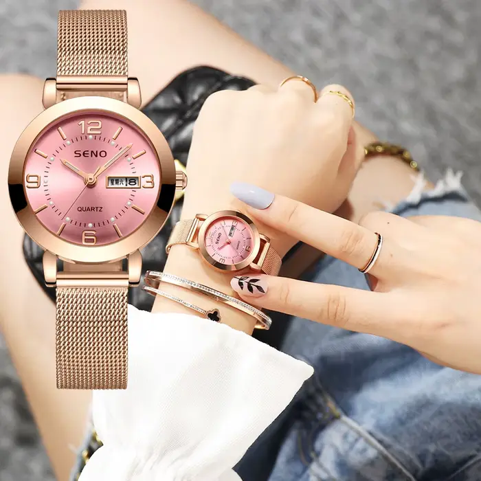 UTHAI H55 montre à Quartz pour femmes mode grand chiffre horloge lumière luxe bracelet en acier inoxydable étanche calendrier lumineux cadeau